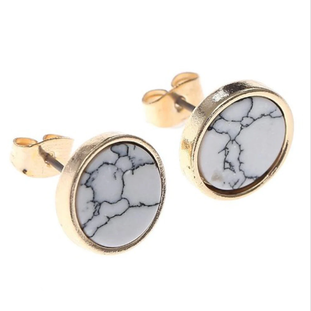 Модные круглые мраморные белые серьги гвоздики с эпоксидной смолой из