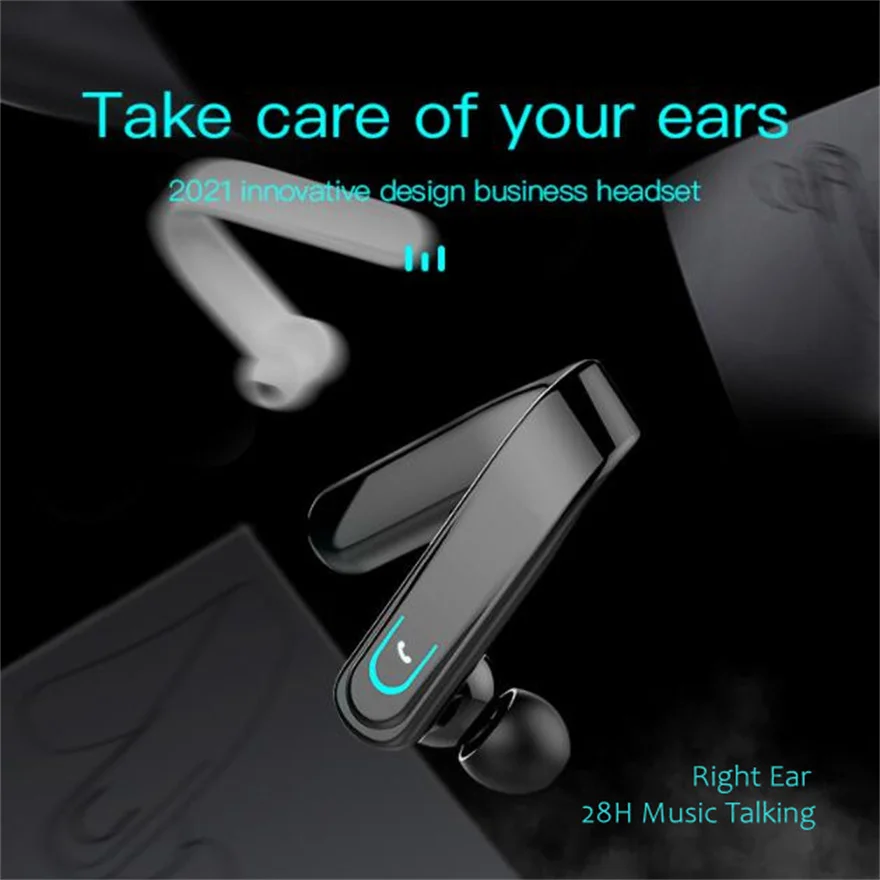 

Super Long 28 Hours Hifi Bass Earphone Business Earhook Headphones Single Side Bluetooth Headset Touch Right Ear Voice Assistant