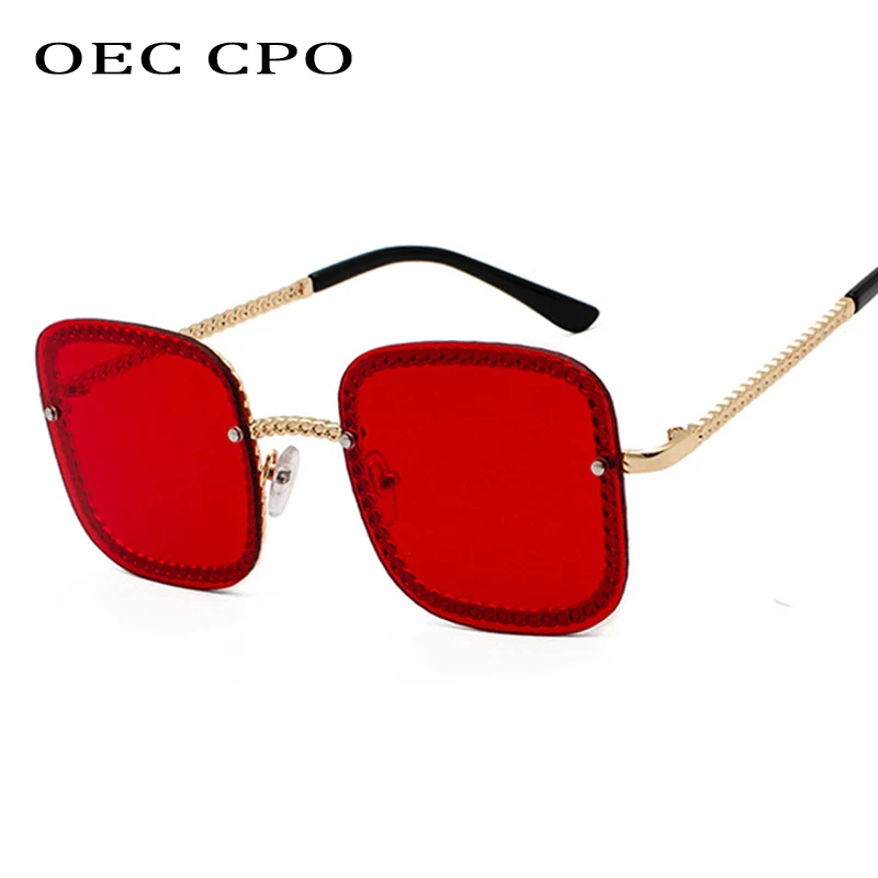 

OEC CPO Unisex Luxury Rimless Sunglasses Women 2019 Fashion Famous Square Ladies Oversized Sun Glasses For Female Gafas O254