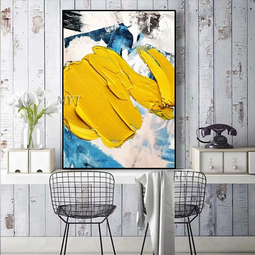 

Yellow Blue White Gray Beautiful Abstract Oil Painting Wall Art Home Decor Picture Modern On Canvas 100% Handpainted No Framed