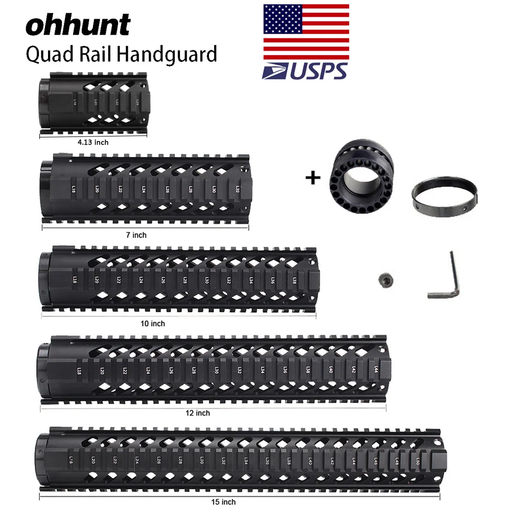 

ohhunt Tactical 4" 7" 10" 12" 15" Free Float Rail Handguad M4 AR15 M16 Rail Mount Picatinny Rail Type Handguard RAS