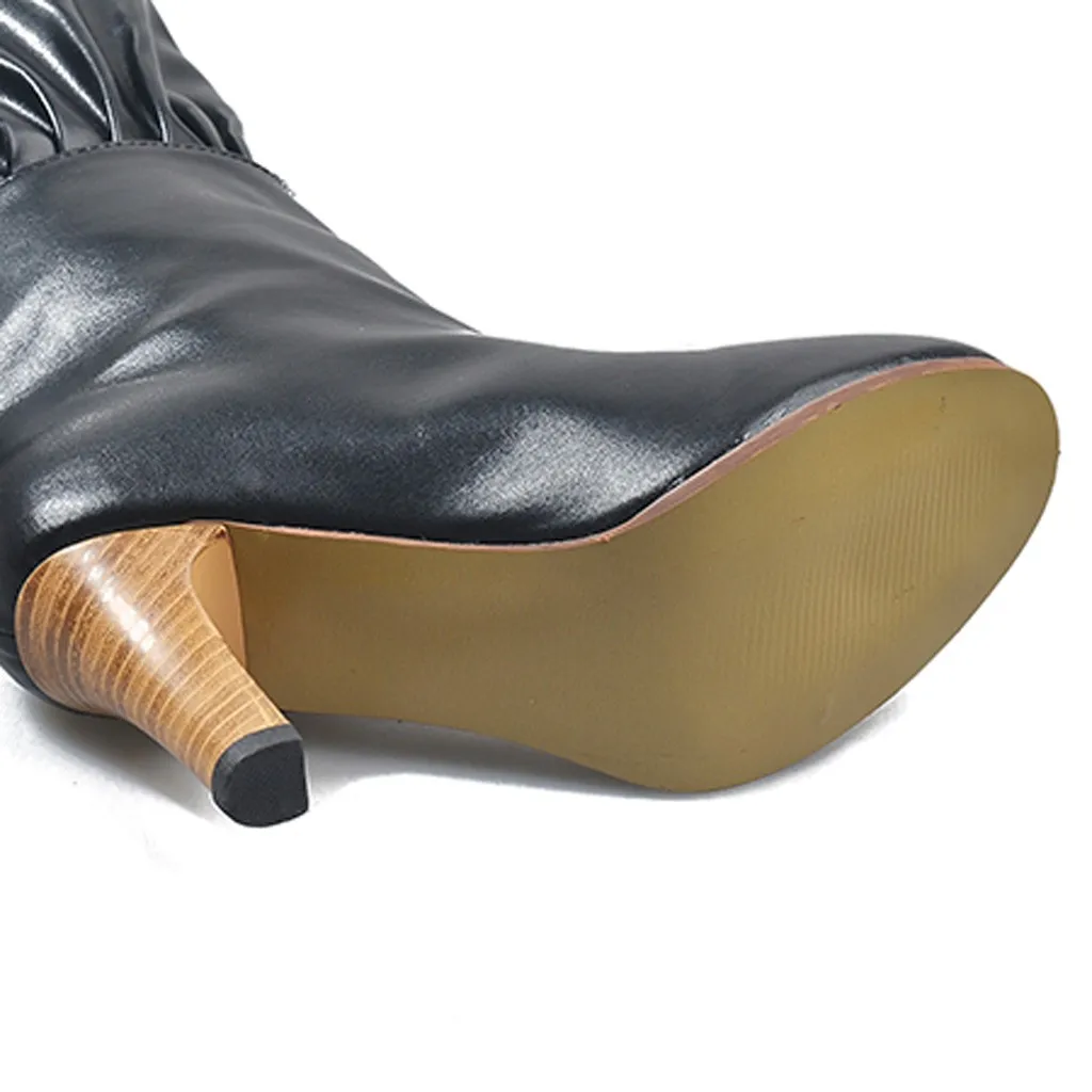 Зимние Для женщин теплые сапоги выше колена ботинки с ремешком на шпильке обувь