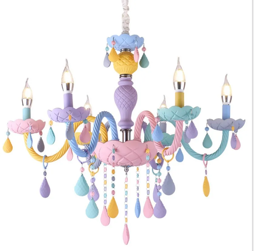 

Colorful Crystal Chandelier Living Room Girls Bedroom Decoration Pendants Princess Chandeliers Home Lighting Indoor Lamp B565