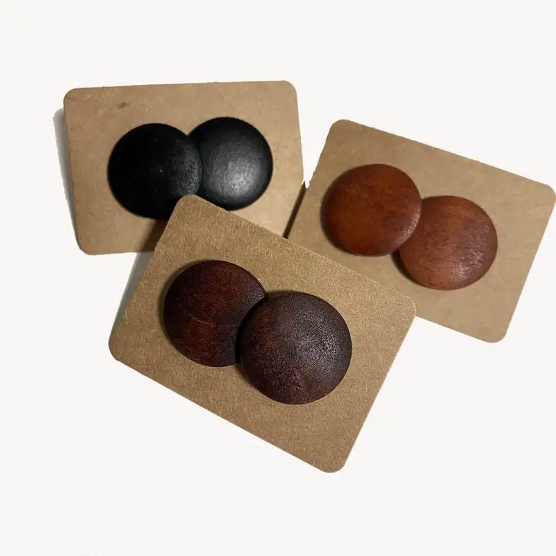 Серьги-гвоздики женские круглые из черного дерева 3 пары/компл. | Украшения и