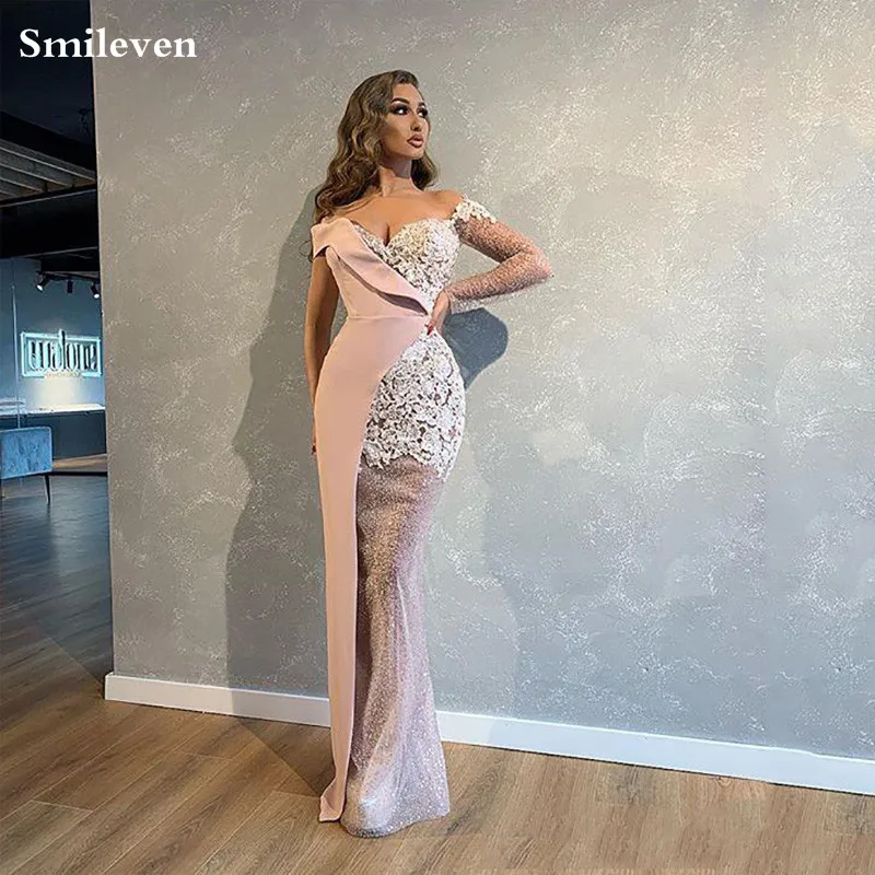 Сексуальное вечернее платье с юбкой годе Smileven турецкое розовое на одно плечо