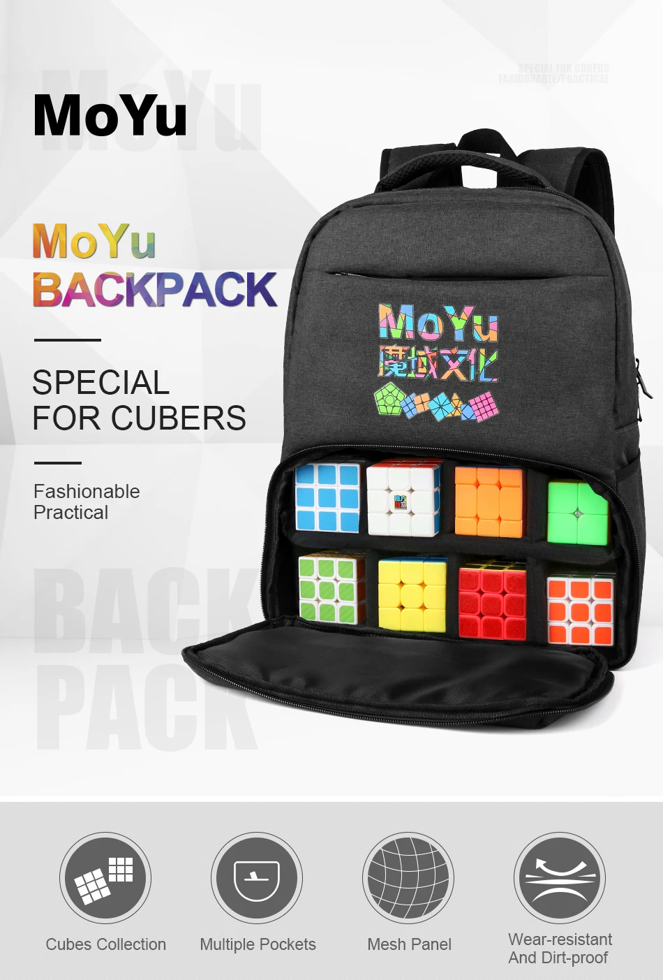 MoYu кубики рюкзак для волшебной головоломки кубики сумка 2x2 3x3 4x4 5x5 6x6 7x7 8x8 9x9 10x10 скоростной кубик соревнования большой подарок, черный