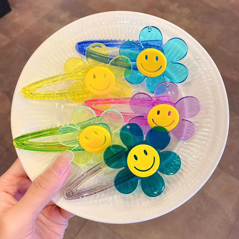 

Korean Sunflower Cartoon Acrylic Hairpin Cute Smiling Face Color Fashion Hairpin Bangs Broken Hair Edge Clip Hair Accessories