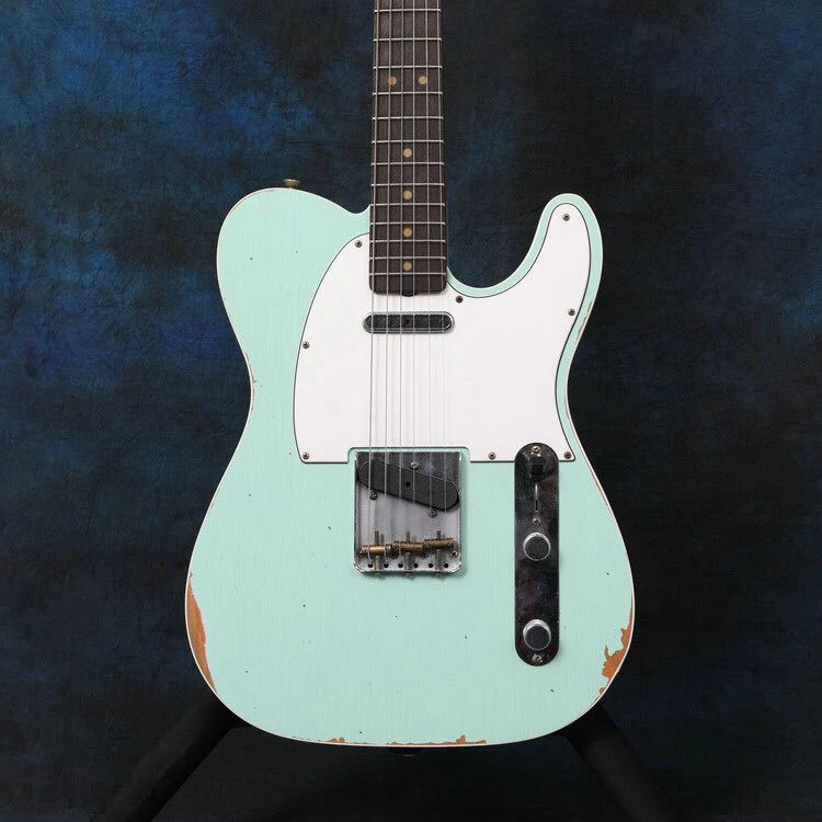Пользовательская электрическая гитара синего цвета, фингерборд из палисандра, гитара, реликс руками, Tele