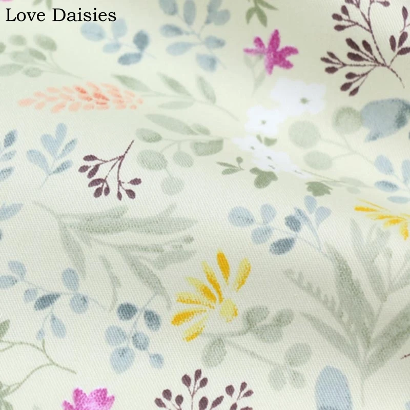 100% хлопок саржа Аква бежевый пасторальный маленький белый фиолетовый цветок