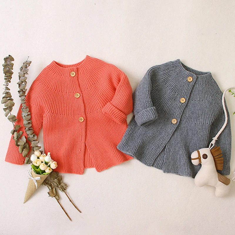 

Autumn Winter Infant Kids Baby Girls Cardigan Coat Sweet Baby Girls Long Sleeve Pure Color Knit Children's Cardigan Coat