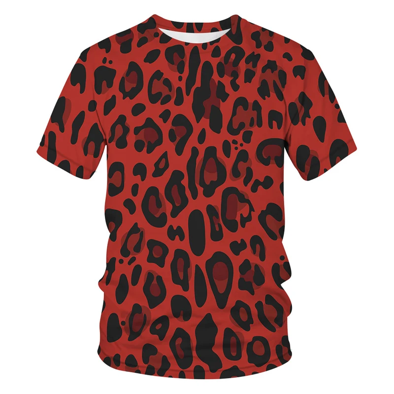 

2021 Summer Leopard Print Short Sleeve T-Shirt Men's Handsome Fashion 3D Printing Graffiti Leopard Print Streetwear T-Shirt Top