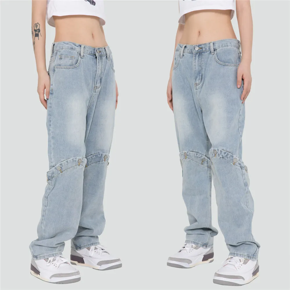 

Jeans for Men Women Denim Cloth Detachable Short Pant Oversized Hip Hop Fashion Casual Streetwear Harajuku Trousers
