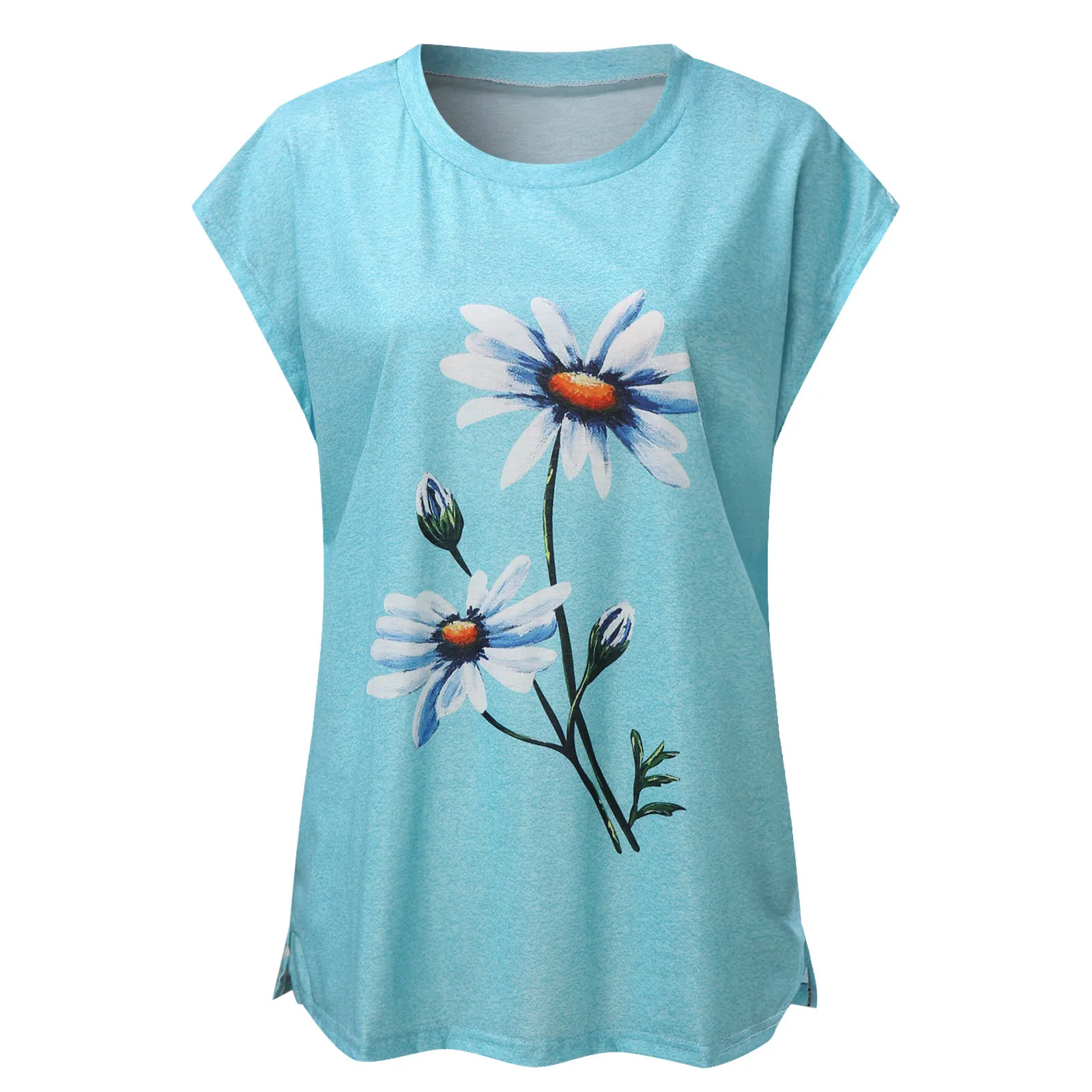 

2021 Women's T shirt Summer Flower Print Ladies Tees Casual Round Neck Short Sleeve T-shirts Female Tops Pullover Streetwear