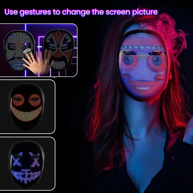 Bluetooth RGB LED Mask Rechargeable Facial Deformation Programmable Costume Cosplay Party Props Halloween Decoration Gifts | Дом и сад