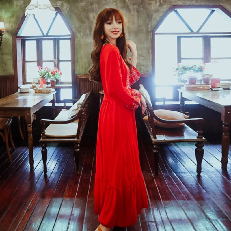 Тайское свободное платье в национальном стиле с вышивкой ретро богемное