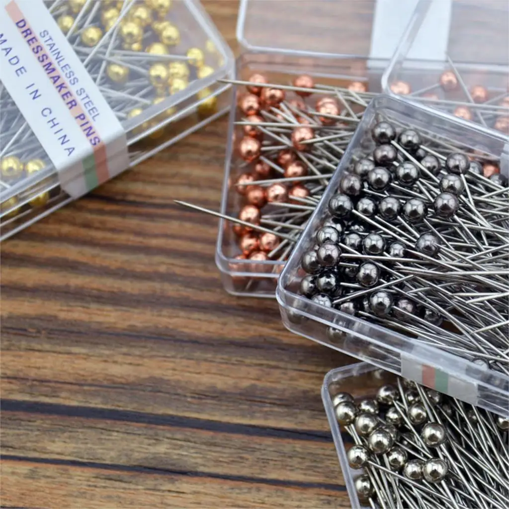 

100 PCS Colorful Round Pearl Head Sewing Accessories Dressmaking Pins Sewing Positioning Box Needles Stitch DIY Sewing Tools