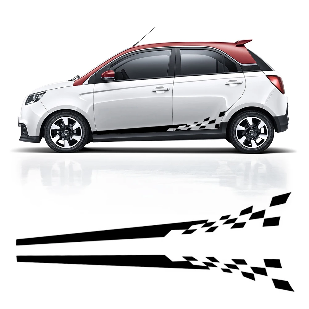 

Универсальные наклейки в полоску для автомобиля, клетчатые боковые наклейки с графикой, спортивная версия, креативные автомобильные накле...