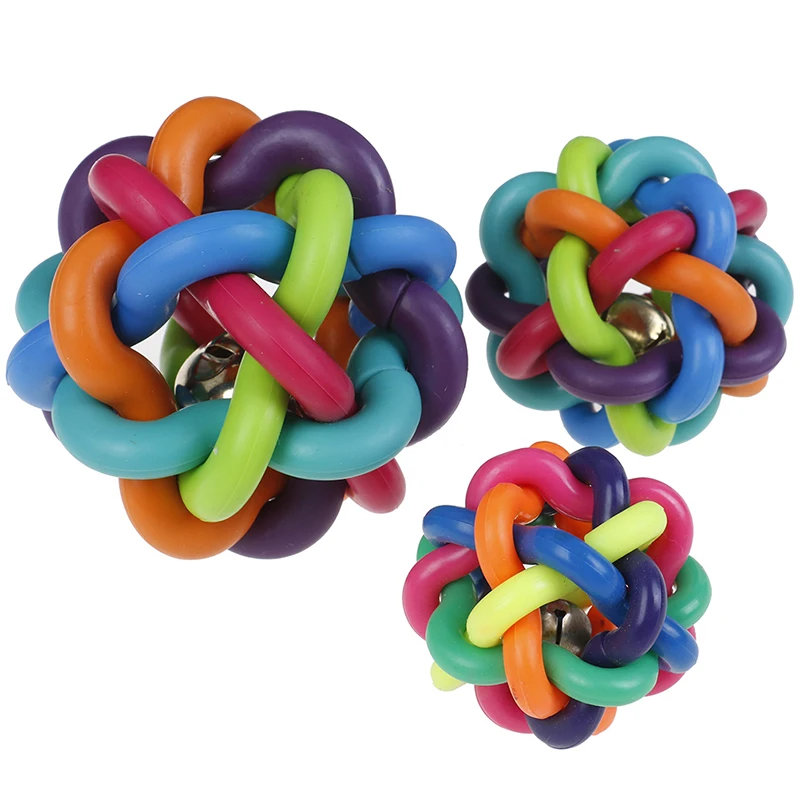 1x Colorful Rubber Ball Interactive Pet Dog Cat Toy With Bell Rainbow Pets Puppy 6 /7.5/9.5cm | Дом и сад