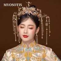 luxury chinese bridal headpiece costume headdress ancient gold tassel women wedding jewelry hair accessories