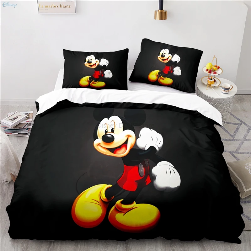 

Black Disney Mickey Mouse Minnie Mouse Cartoon Printed 3d Bedding Set Duvet Cover Sets with Pillowcase Twin Full Queen King Size