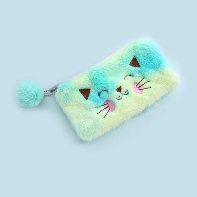 cartoon cat Мультяшная вышитая цветная Кисть для макияжа, сумки для девушек, дорожная косметичка, студенческий пенал, чехол, ручка, органайзер, сумка, меховой шар, Декор - Цвет: cartoon cat