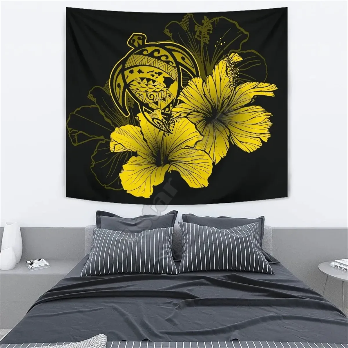 

Hawaii Hibiscus Tapestry Turtle Map Yellow 3D Printed Tapestrying Rectangular Home Decor Wall Hanging 6 color