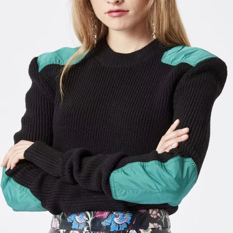 Women's Splicing Patch Sweaters 100% Cashmere Color Patchwork Long Sleeve O-Neck Casual Jumper 2021 Autumn Winter Knit Pullover | Женская