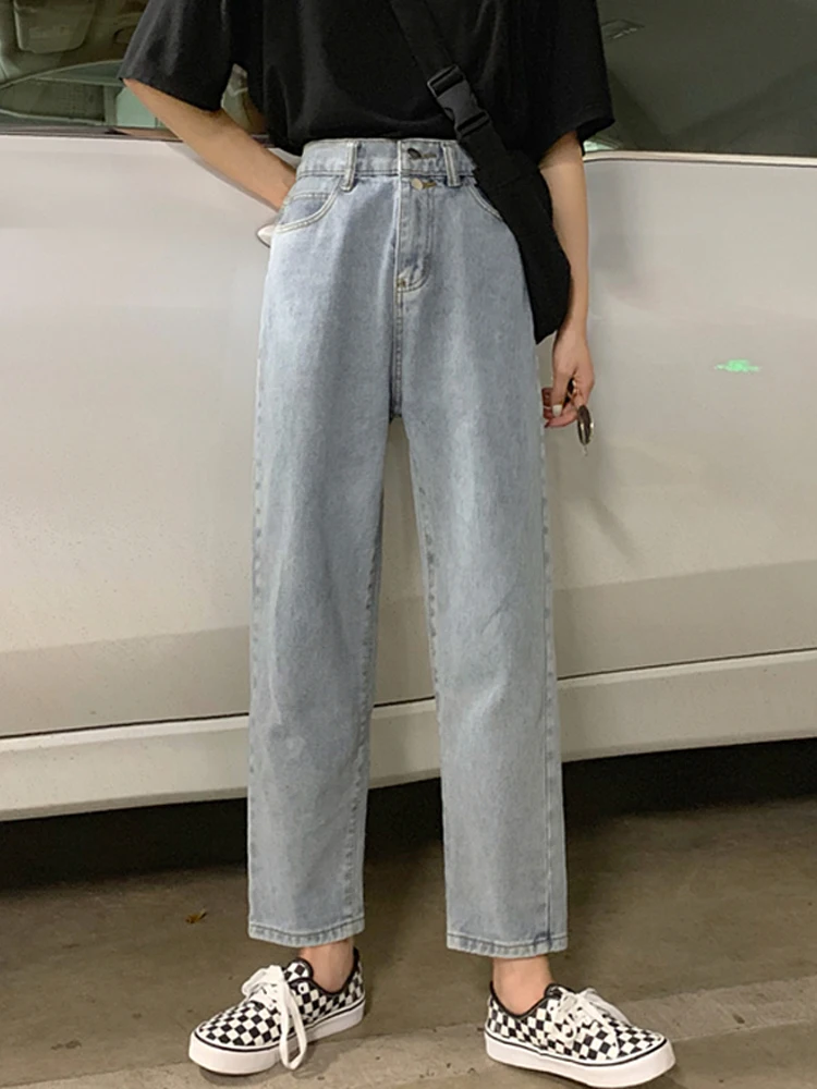 

WAVSIYIER korean style jeans woman vintage high waist autumn denim pants women solid winter Streetwear 2020 Denim Trousers chic