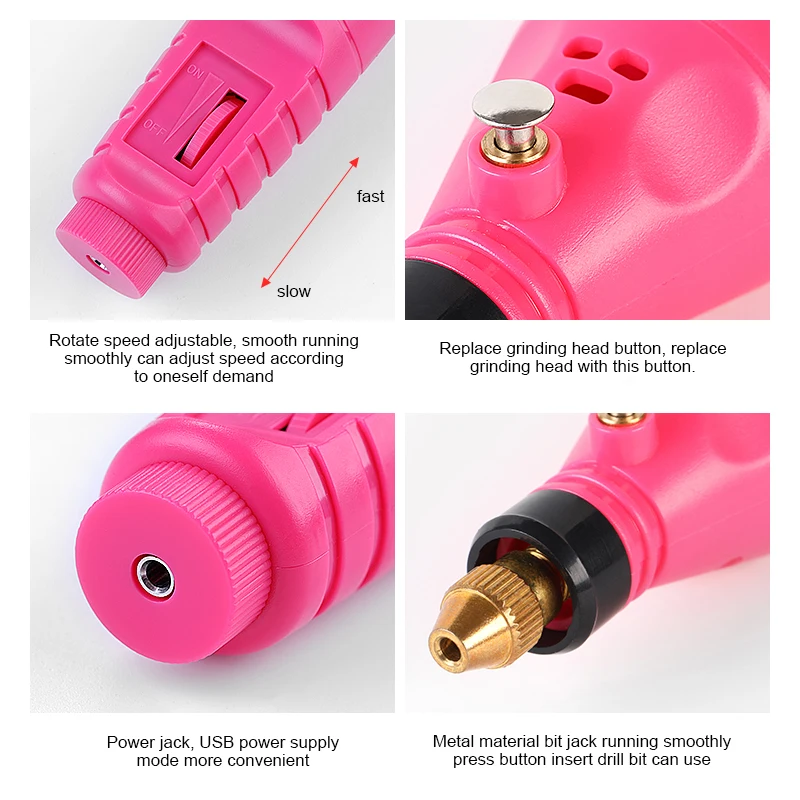 Электрическая машинка для маникюра и педикюра фрезер с 6 насадками USB-зарядкой