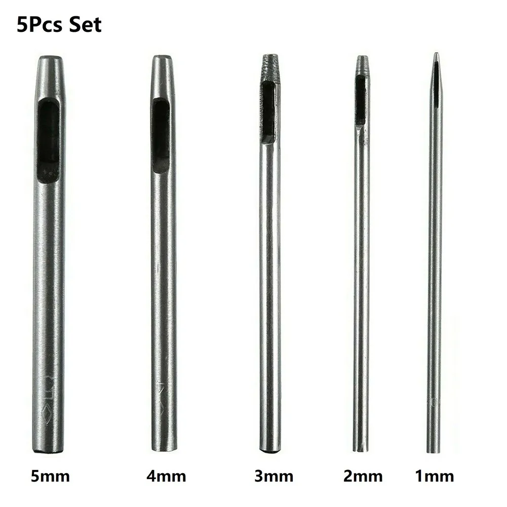 

5Pcs/set Hole Hollow Punch Set 1/2/3/4/5mm Heavy Duty Leather Belt Punch Tool Steel Belt Watch Band Puncher Leather Craft