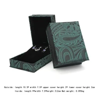 green new plastic gold silk brocad embroidery series jewelry set ring necklace storage box built in plush card slot for gifts
