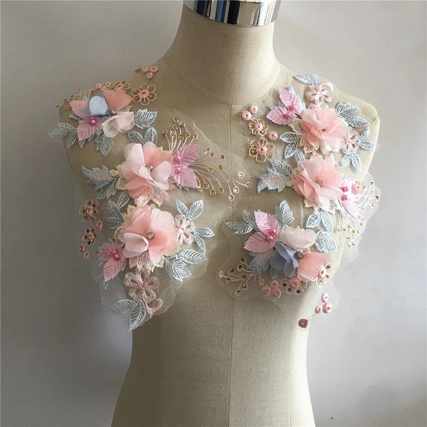 

New DIY Embroidery Applique Flowers Pearl Lace Tulle Fabric Collar Clothing Sewing Trims Dresses Sequin Lace Fabrics Decoration