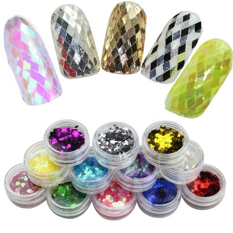 12 Boxes Holographic Nail Flakes 2mm Rhombus Colorful Holo Glitter Paillette Sequins for Art Decoration | Красота и здоровье