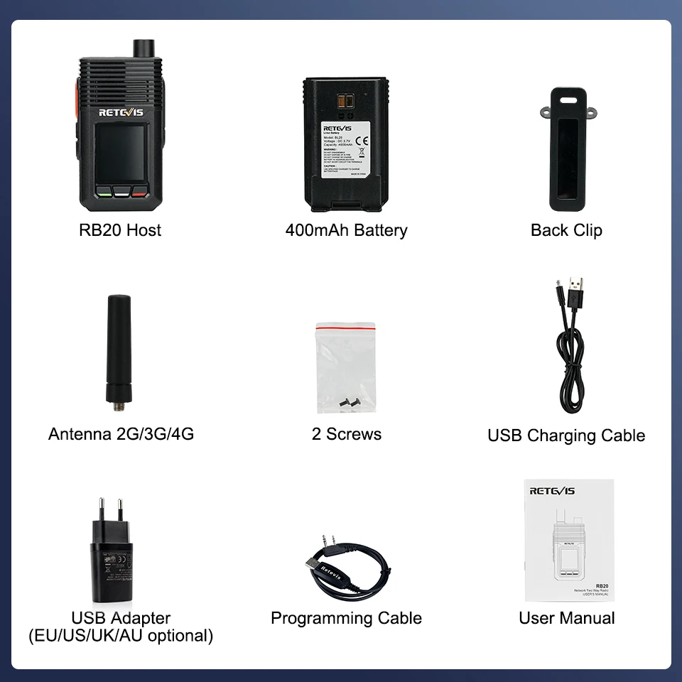 Retevis RB20 сеть Walkie Talkie 4G POC PTT двухстороннее радио Поддержка LTE FDD/WCDMA/GSM дальний вызов