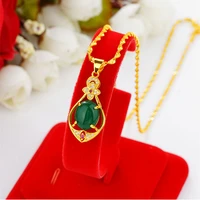 pendant necklaces for women imitation jade clover necklace rhinestone water drop 24k gold plated wedding necklaces new jewelry