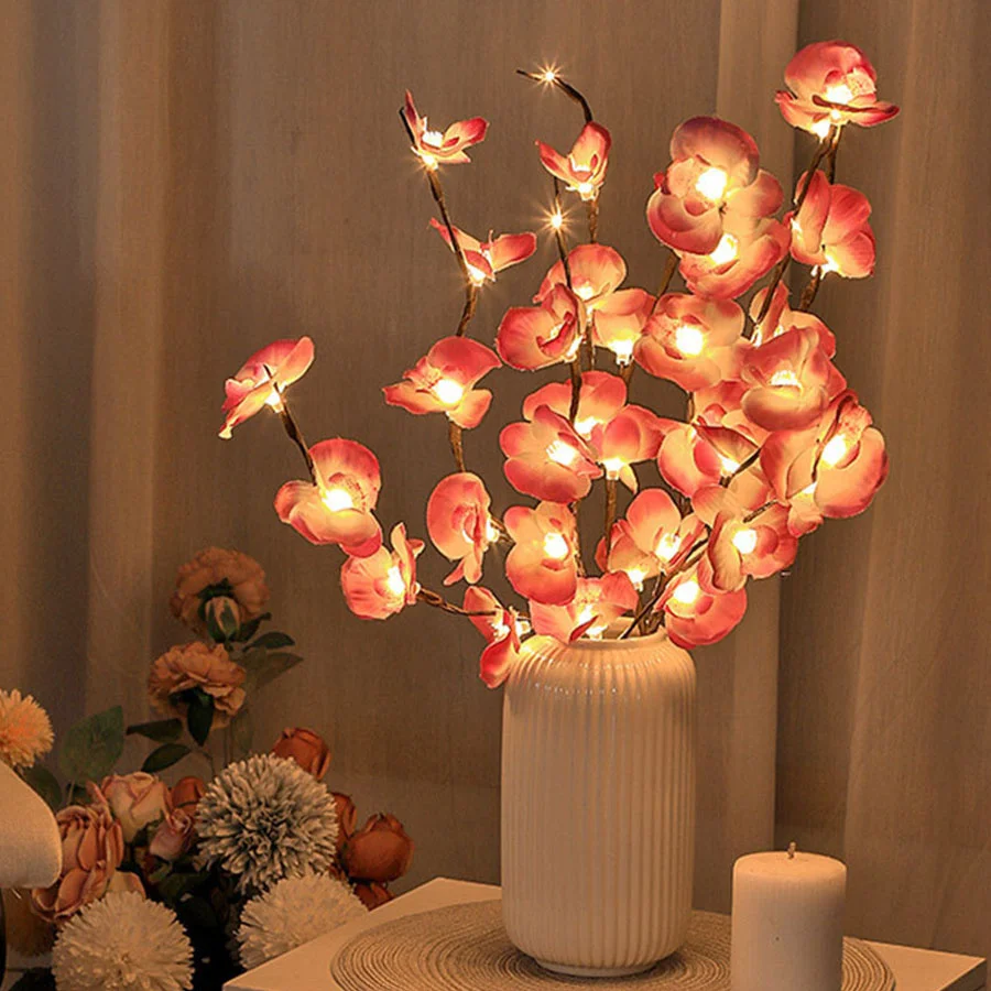 

20LED Simulation Orchid Branch Light Romantic Table Lamp Vase Filler Willow Twig Lamp For Chistmas Party Wedding Home Decor