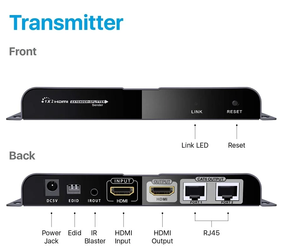 1x2 HDMI разветвитель Удлинитель на Cat6/7 до 40 м с ИК 1080p loop out LKV712PRO(1 Отправитель + 2