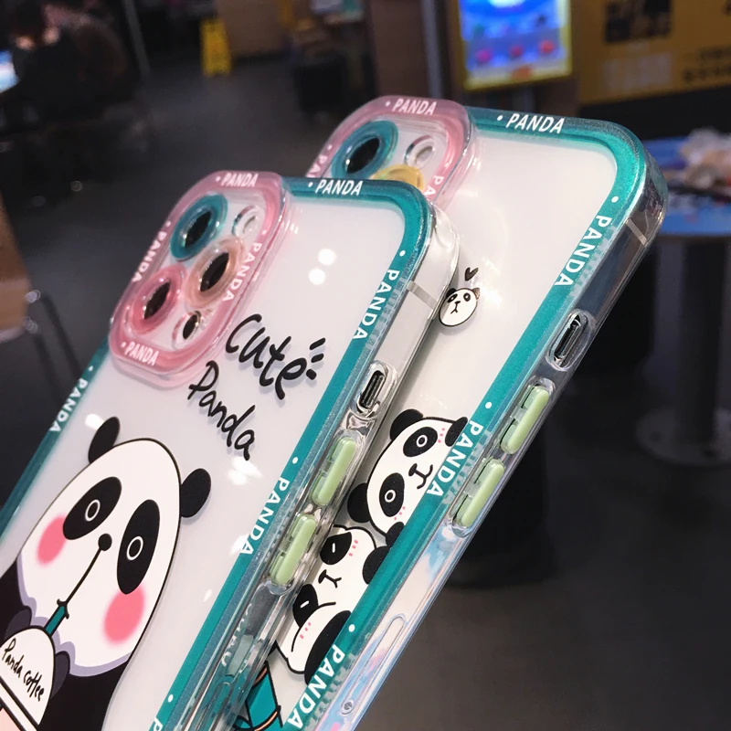 Cute Cartoon Animal Panda Bear Phone Case For iPhone 14 Pro Max 13 12 11 X XS XR 7 8 Plus SE Transparent Soft Shockproof Cover
