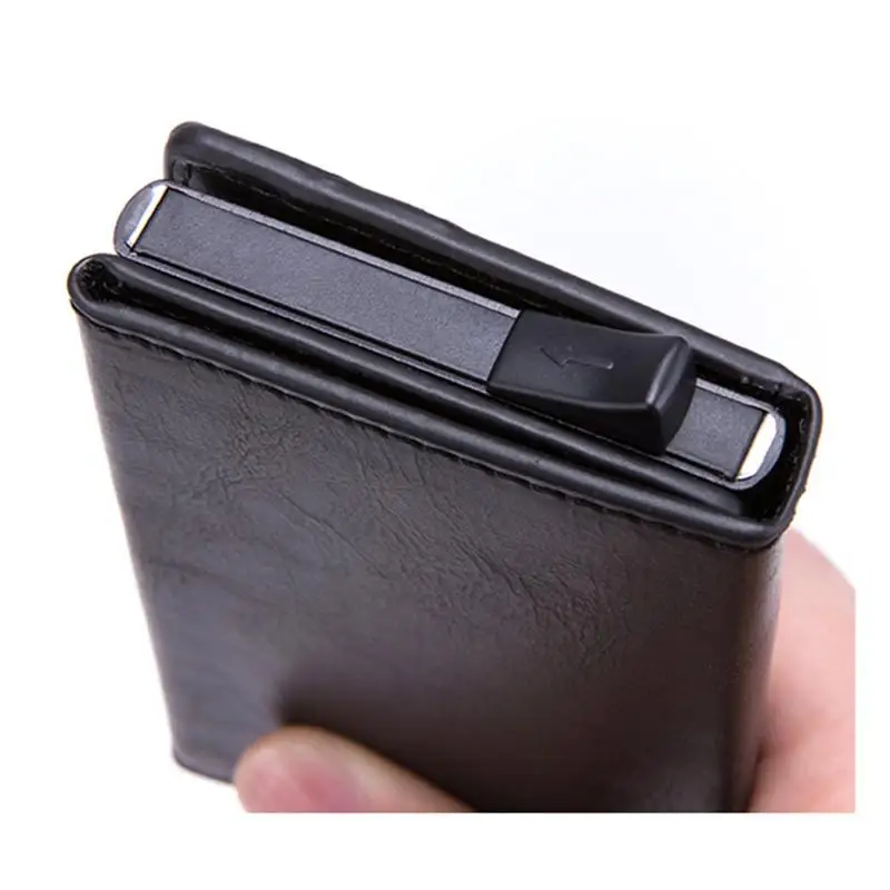 

Vintage Antitheft Men Credit Card Holder Blocking Rfid Wallet Leather Unisex Security Information Aluminum Metal Purse fashion