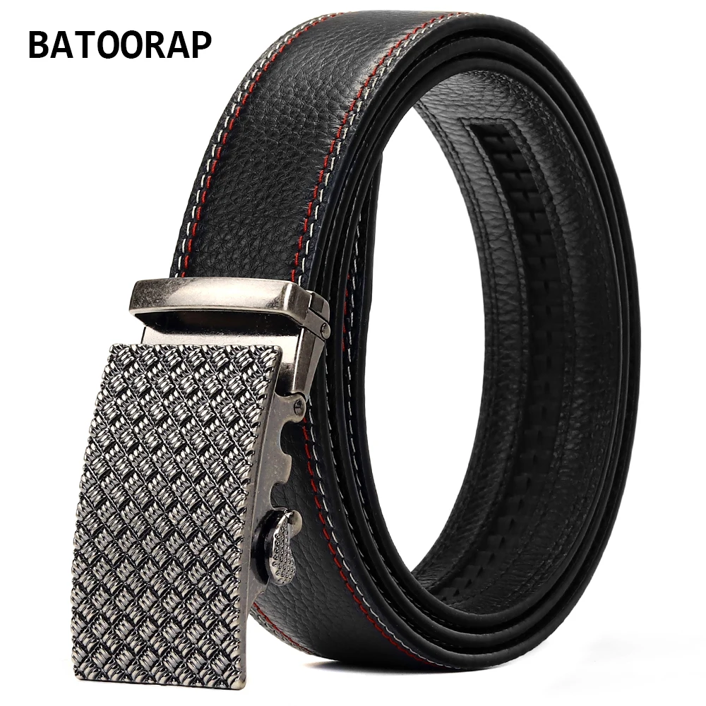 

BATOORAP Men Designer Belt Genuine Leather Black High Quality Cowhide Ratchet Buckle Fashion Western Waistband For Jeans Z01P009