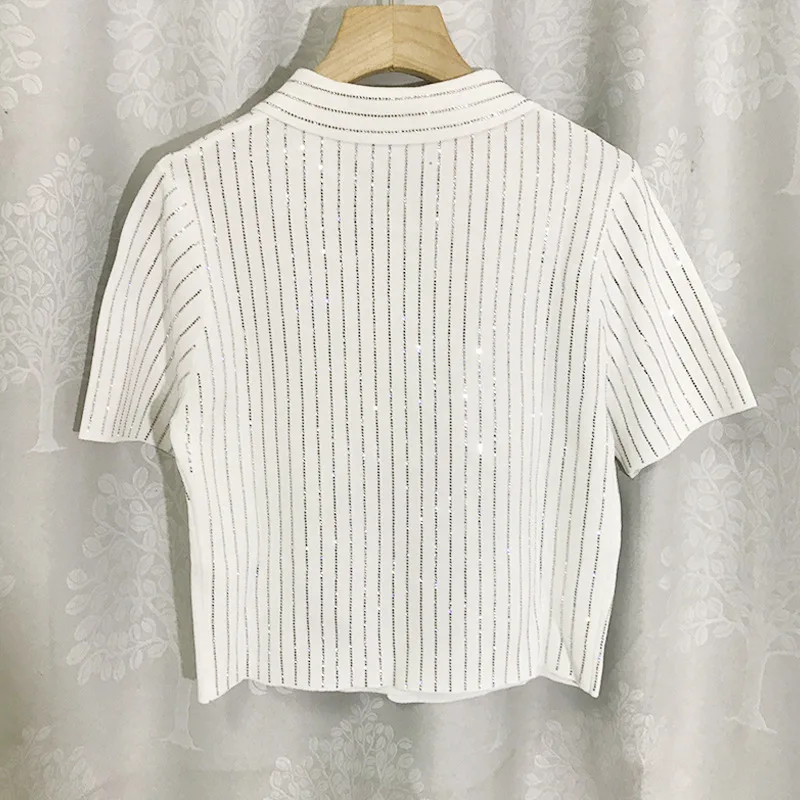 

2021 Spring Summer New Fashion Classic Brand Luxury Design Polo Short Sleeve Casual Versatile concise Lapel Knitted Top Women A2