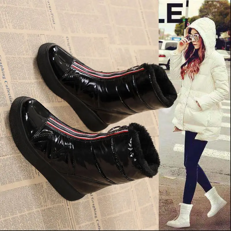 

Thicken plush Waterproof Snow Boots Women's Short Boots 2021 New Wild Joker White Warm Winter Shoes Black Front Zip