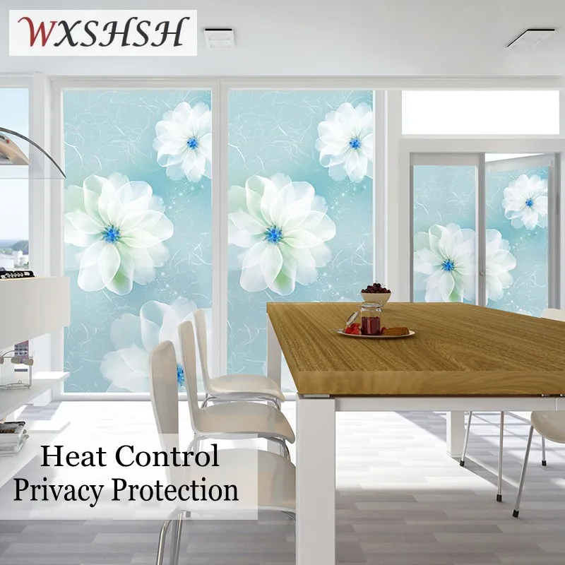 Оклеивание статической пленкой на окна с нанесением цветочного узора, украшающая, секретная, многоразовая пленка для стекла с возможностью заказа на меру для дома, офиса, магазина и рынка.