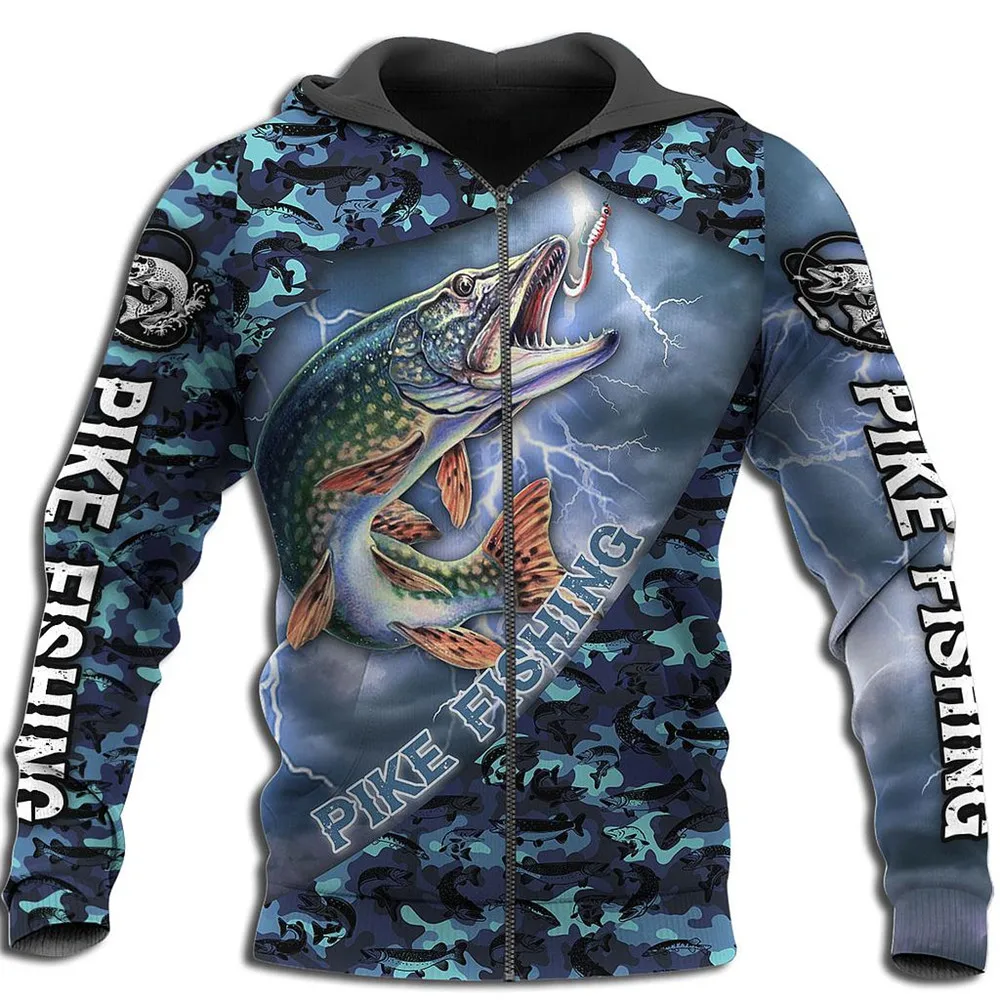 

Pike Fishing 3D All Over Printed Mens Zip Hoodies Autumn Unisex Fashion Casual Jacket Hip Hop Hoodie LLJ046