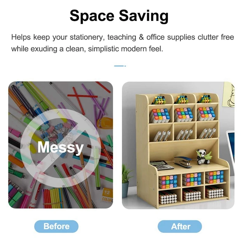 

Wooden Desk Organizer, DIY Pen Holder Storage Box Desktop Stationery Storage Rack, Pan Organizer Caddies