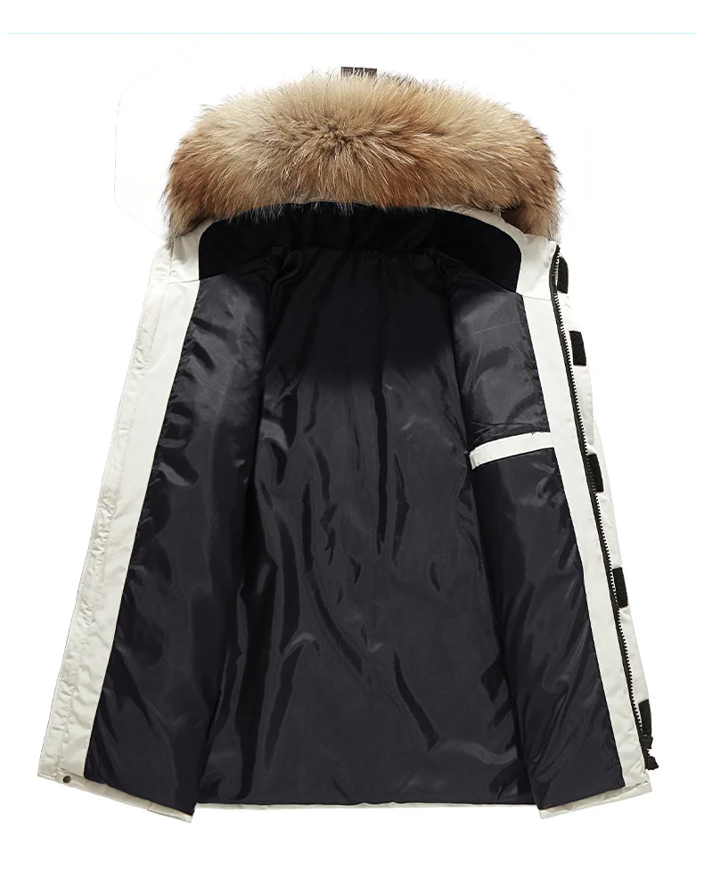 Men's Down Jacket Thick Warm Waterproof Coat Hooded Parka Jacket with Faux Fur Collar Male Winter Windproof Clothes Outwear