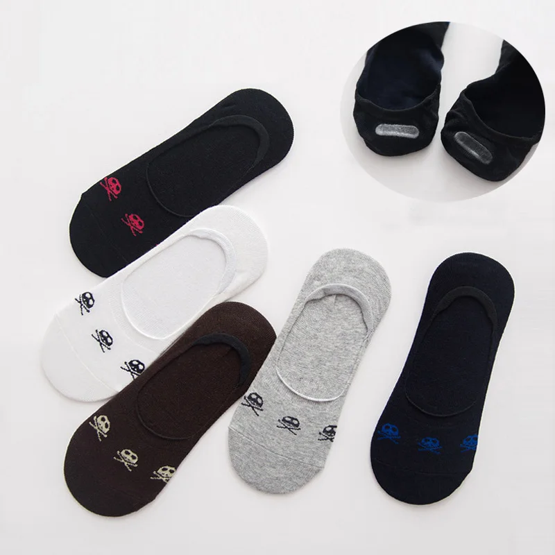 5 пар мужские носки нескользящие зимние короткие с черепом силиконовые хлопковые