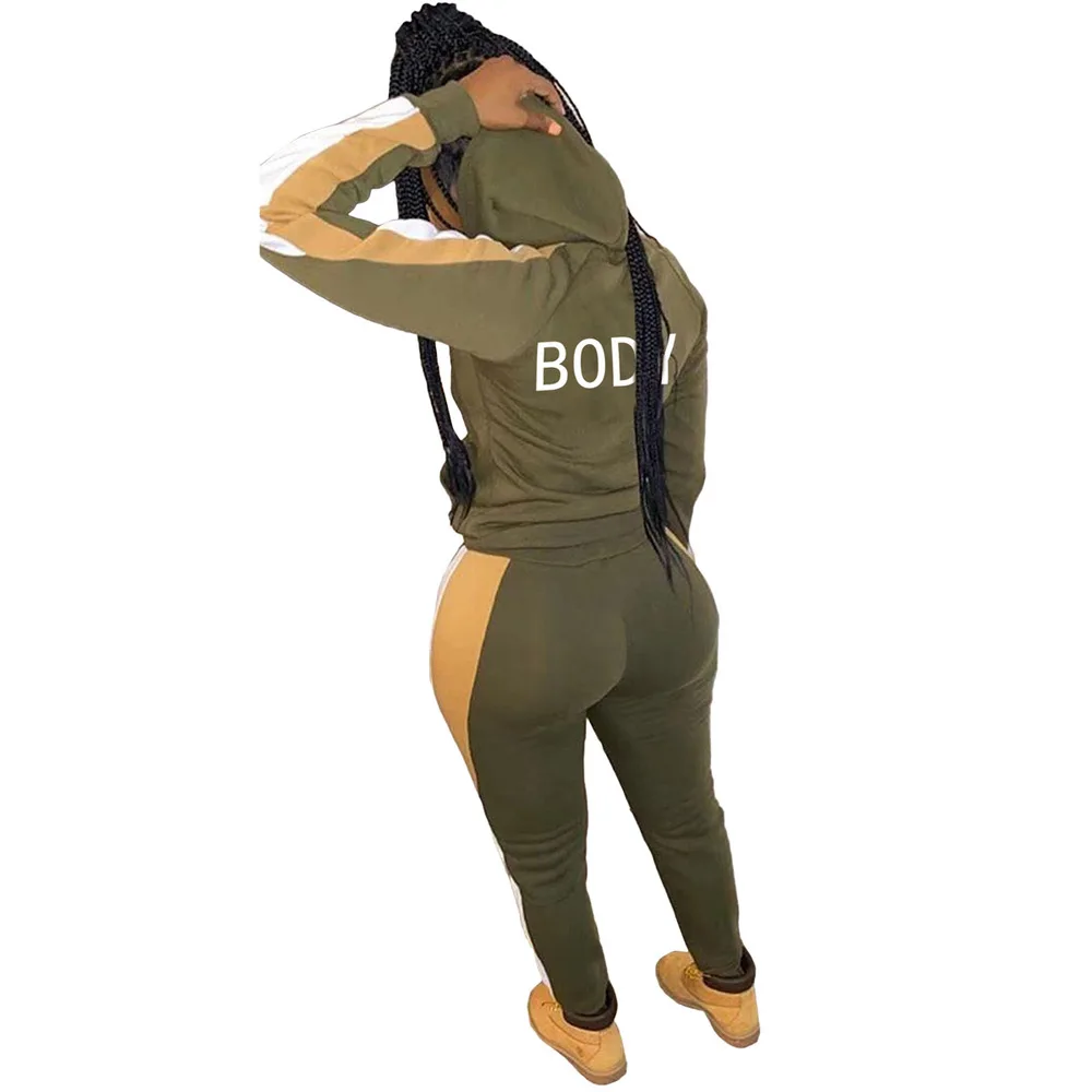 

Casual Body Letter Print Two Piece Set Women 2021 Long Sleeve Hooded Sweatshirt Hoodie+drawstring Fitness Pant Sportswear Suits