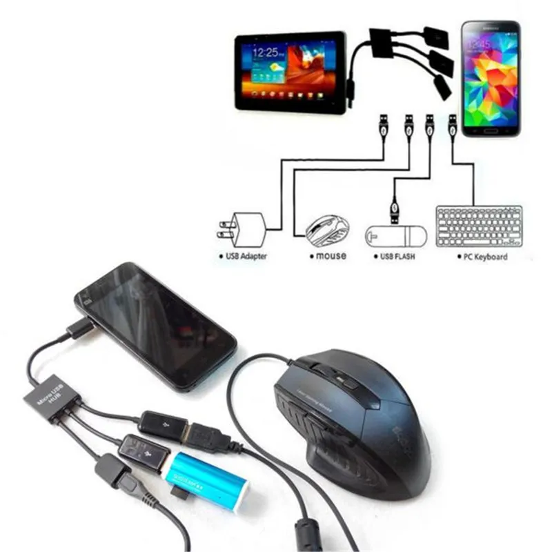 Power Charging keyboard mouse card reader 3Port Micro USB OTG Hub Host Cable For Samsung Sony | Электроника