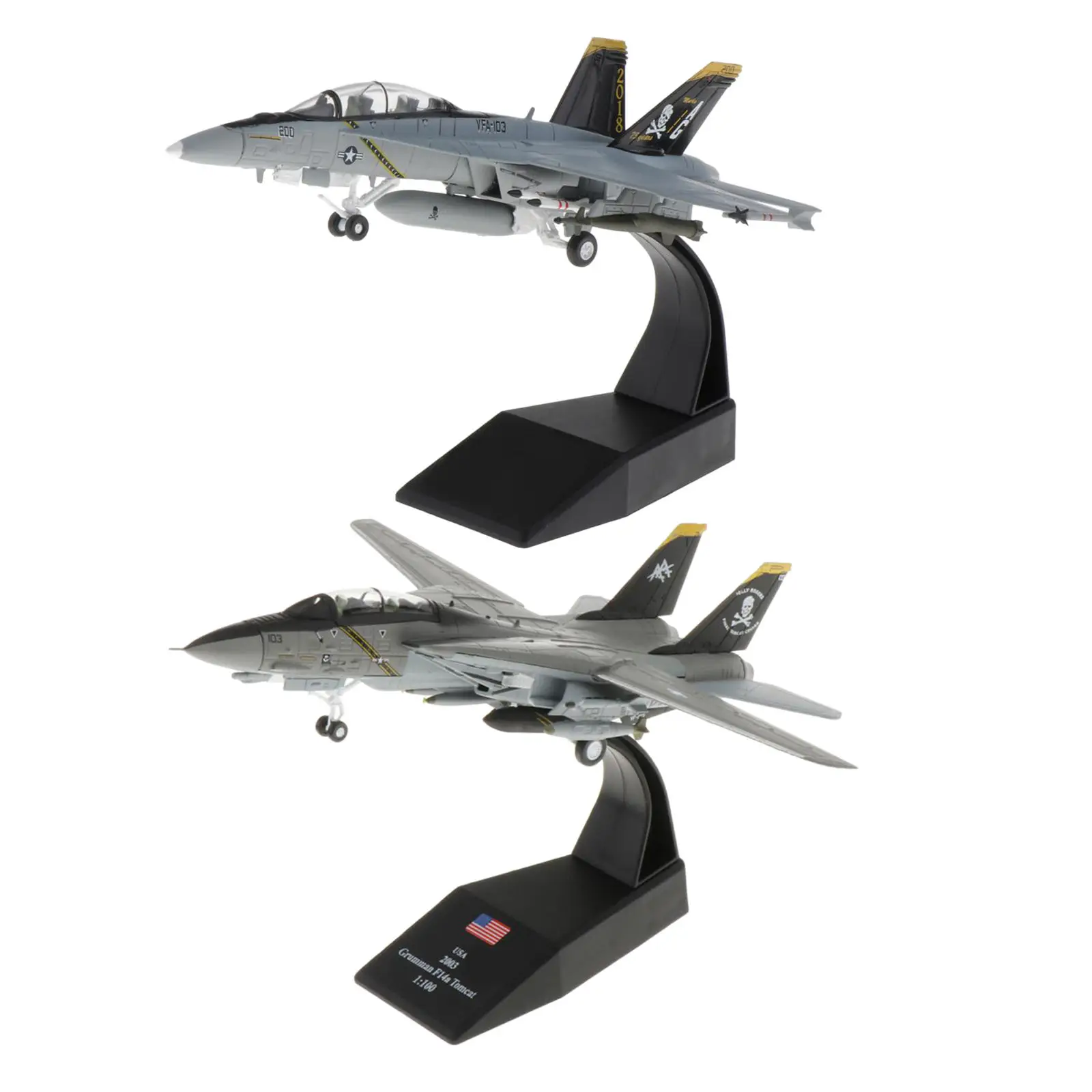 

2pcs 1:100 F/A-18 Strike Helicopter + F-14 Diecast Army Model & Stand Decor